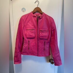 Women's Pink Leather Motorcycle Jacket. NWOT. Size M